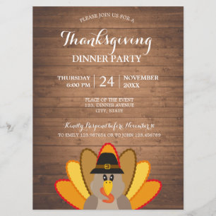 Invitation Dîner de Thanksgiving Diner Turquie bois Invitatio