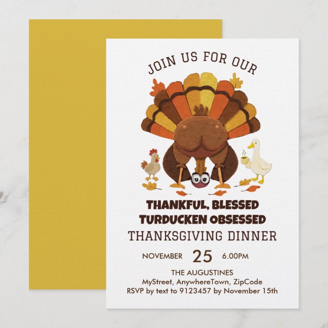 Invitation Dîner de Thanksgiving drôle de Turducken (Devant / Derrière)