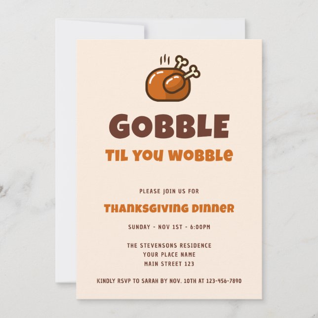 Invitation Dîner de Thanksgiving drôle "Gobble Til You Wobble (Devant)