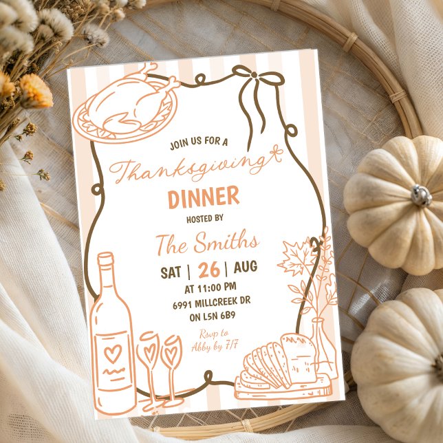 Invitation Dîner de Thanksgiving écrit à la main Doodle (Créateur téléchargé)