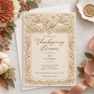 Invitation Dîner de Thanksgiving écriture Turquie ivoire