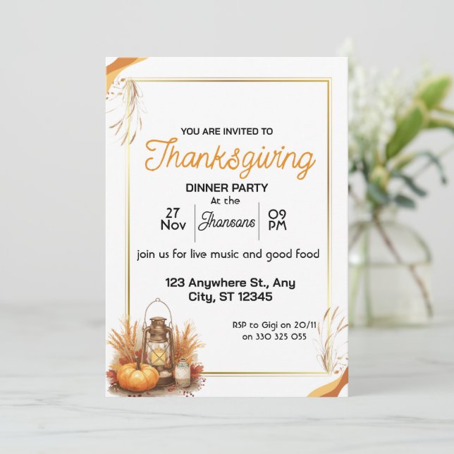 Invitation Dîner de Thanksgiving élégant  (Debout devant)