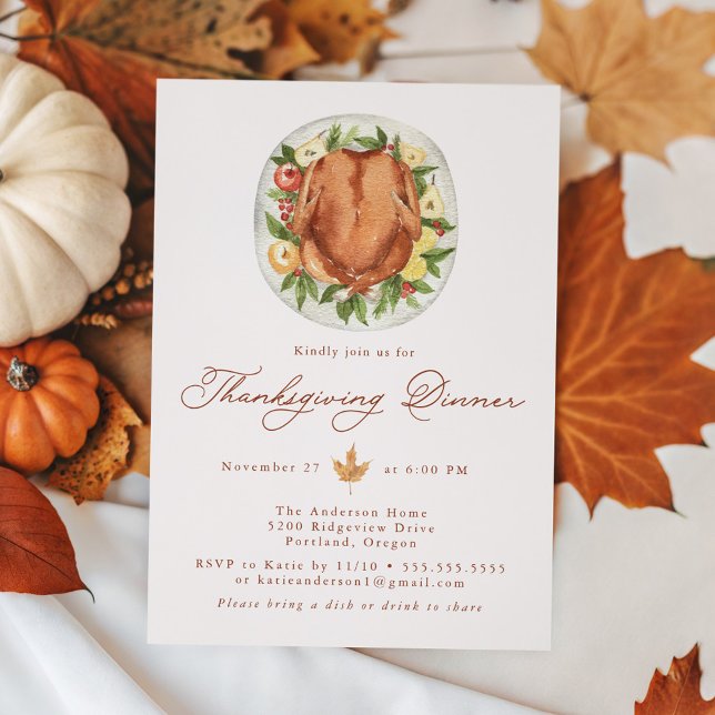 Invitation Dîner de Thanksgiving élégant à l'aquarelle de din (Créateur téléchargé)