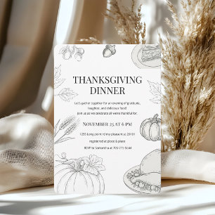 Invitation Dîner de Thanksgiving Élégant Dessiné à la Main
