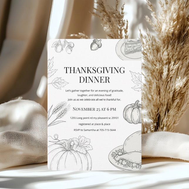Invitation Dîner de Thanksgiving Élégant Dessiné à la Main (Créateur téléchargé)