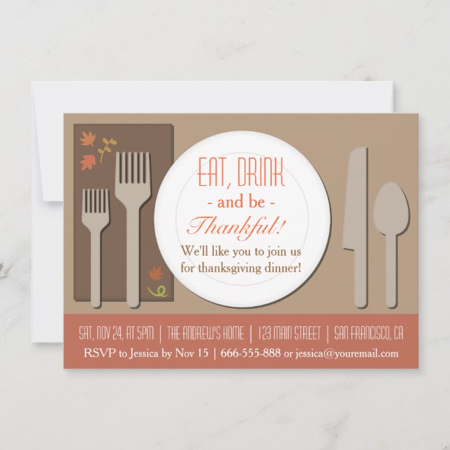 Invitation Dîner de Thanksgiving élégant et moderne (Devant)