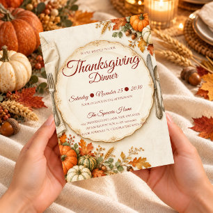 Invitation Dîner de Thanksgiving Élégant et Rustique