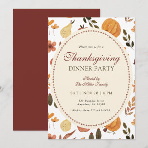 Invitation Dîner de Thanksgiving Élégant Feuilles Rurales Cit
