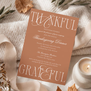Invitation Dîner de Thanksgiving Élégant Reconnaissant Gratef