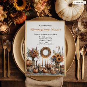 Invitation Dîner de Thanksgiving Élégant Rustique