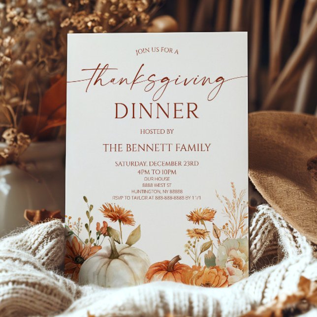 Invitation Dîner de Thanksgiving Élégant Rustique Floral Citr (Créateur téléchargé)