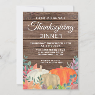 Invitation Dîner de Thanksgiving en bois de grange à la citro