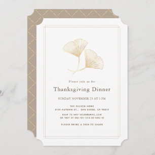Invitation Dîner de Thanksgiving en or Ginkgo Feuilles