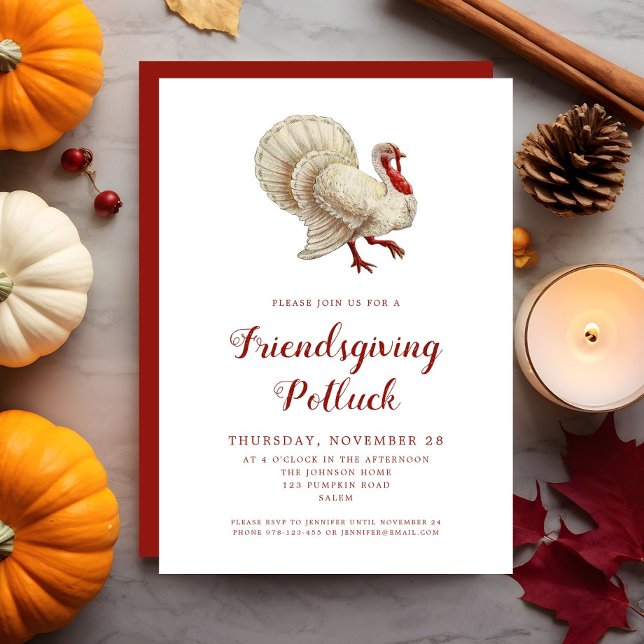 Invitation Dîner de Thanksgiving entre amis Potluck vintage (Vintage Turkey Friendsgiving Potluck Invitation)