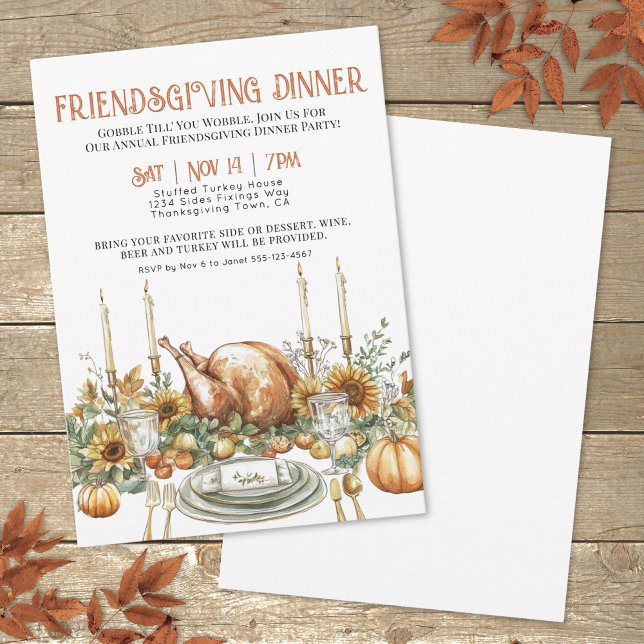 Invitation Dîner de Thanksgiving et dîner entre amis (Thanksgiving Friendsgiving Dinner Party Invitation)