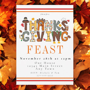 Invitation Dîner de Thanksgiving Festif Dinde Football Feuill