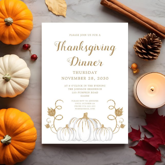 Invitation Dîner de Thanksgiving fête de citrouille mignonne  (Cute Pumpkin Thanksgiving Dinner Party Invitation)
