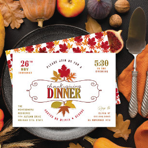 Invitation Dîner de Thanksgiving Fête de vacances aux feuille