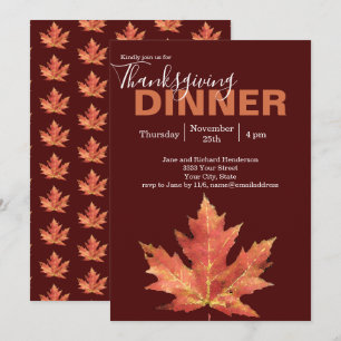 Invitation Dîner de Thanksgiving feuille d'automne de Bourgog