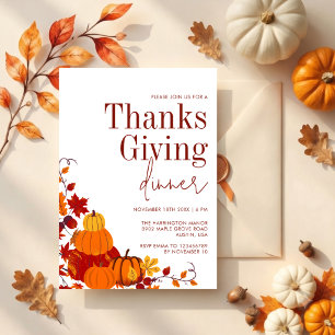 Invitation Dîner de Thanksgiving Feuilles d'Automne Citrouill