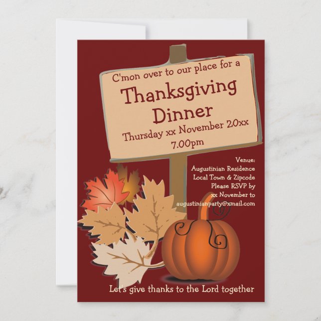 Invitation Dîner de Thanksgiving FEUILLES D'AUTOMNE Citrouill (Devant)