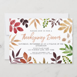 Invitation Dîner de Thanksgiving Feuilles d'automne colorées