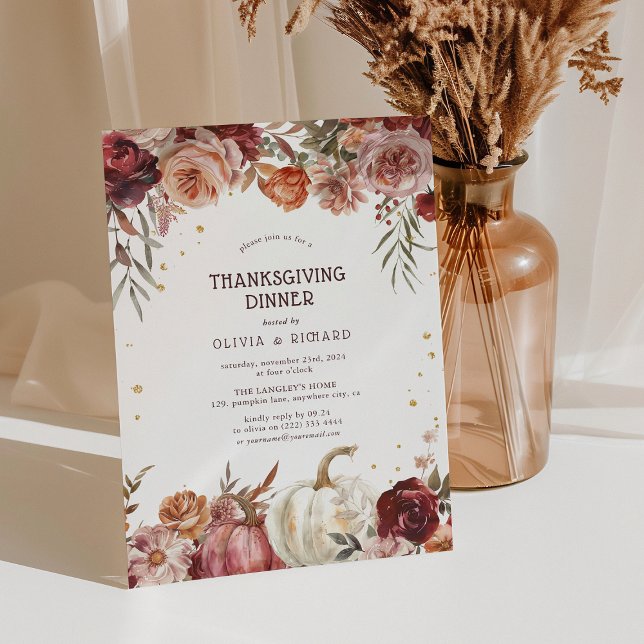 Invitation Dîner de Thanksgiving Fleur Automne Bohème (Créateur téléchargé)