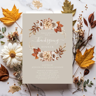 Invitation Dîner de Thanksgiving Fleurs de l'automne Taupe Ru