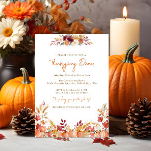Invitation Dîner de Thanksgiving floral à la gouache avec cit