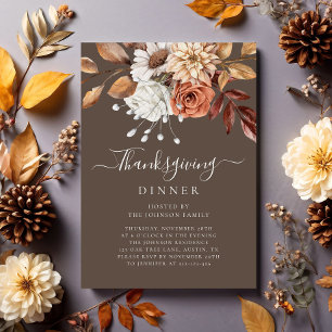 Invitation Dîner de Thanksgiving Floral Automnal Élégant