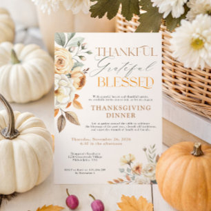 Invitation Dîner de Thanksgiving Floral Automnal Élégant Rust