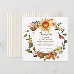 Invitation Dîner de Thanksgiving Floral Automnal Rustique