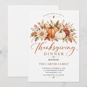Invitation Dîner de Thanksgiving Floral de Citrouille d'Autom