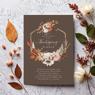 Invitation Dîner de Thanksgiving Floral Élégant d'Automne
