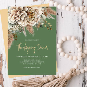 Invitation Dîner de Thanksgiving Floral Élégant d'Automne