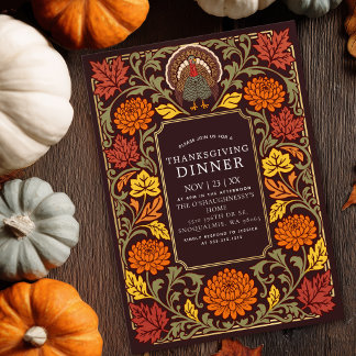 Invitation Dîner de Thanksgiving Floral Feuilles d'Automne Vi