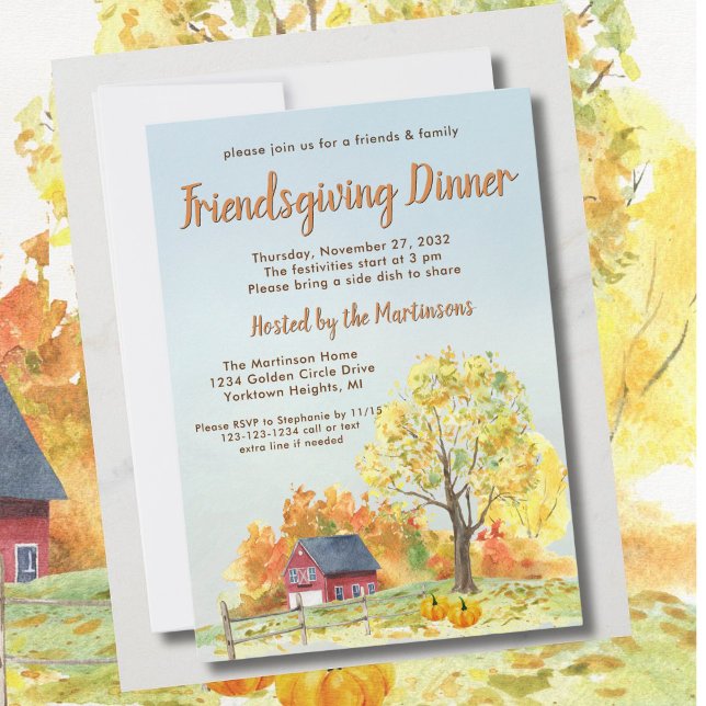 Invitation Dîner de Thanksgiving Friendsgiving aquarelle (Créateur téléchargé)
