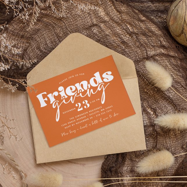 Invitation Dîner de Thanksgiving Friendsgiving moderne orange (Créateur téléchargé)