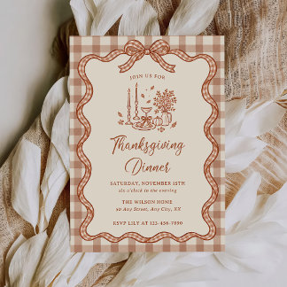 Invitation Dîner de Thanksgiving Gingham Plaid Automne