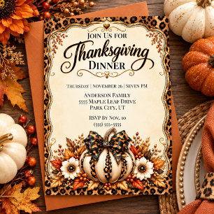 Invitation Dîner de Thanksgiving Glam Leopard Pumpkin