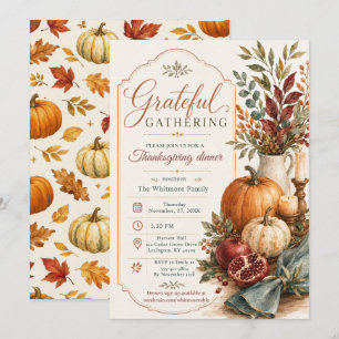 Invitation Dîner de Thanksgiving Grateful Gathering