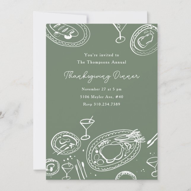 Invitation Dîner de Thanksgiving illustré de vacances (Devant)