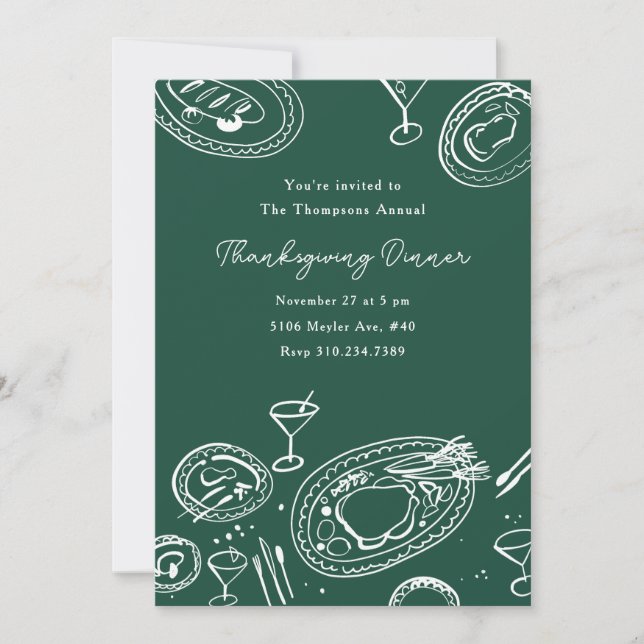 Invitation Dîner de Thanksgiving illustré en style Doodle (Devant)