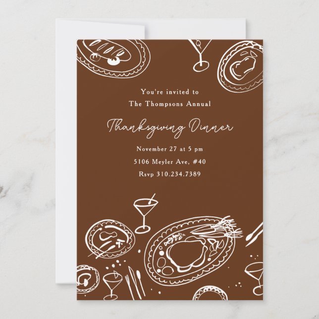 Invitation Dîner de Thanksgiving illustré pour les fêtes (Devant)