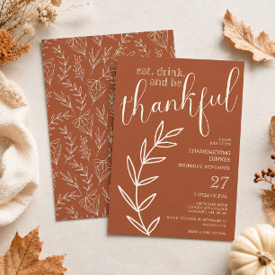Invitation Dîner de Thanksgiving Manger, Boire et être reconn