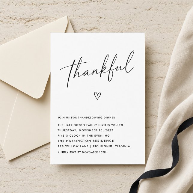 Invitation Dîner de Thanksgiving minimal et reconnaissant (Créateur téléchargé)