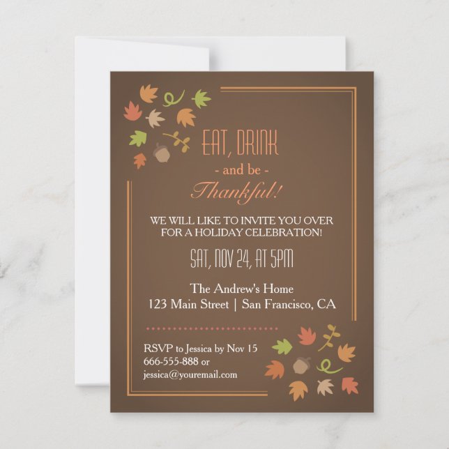 Invitation Dîner de Thanksgiving Moderne et Élégant (Devant)
