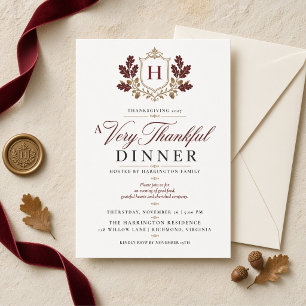 Invitation Dîner de Thanksgiving Monogramme Très Reconnaissan