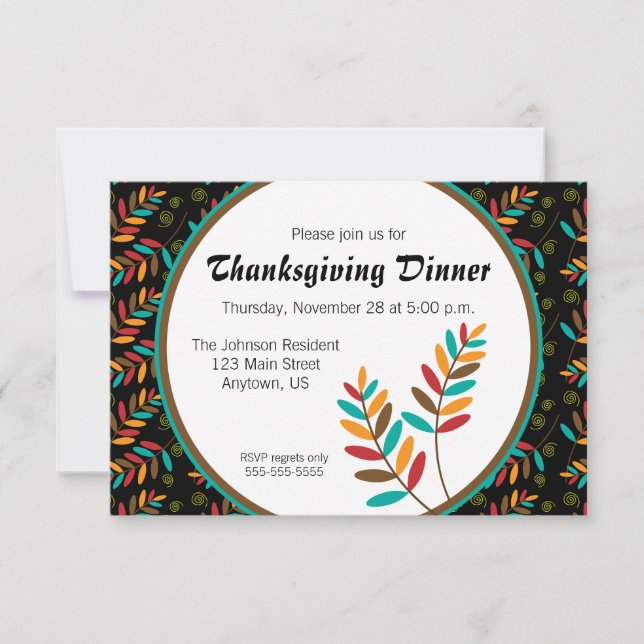 Invitation Dîner de Thanksgiving Motif de feuille d'automne c (Devant)