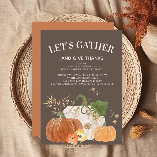 Invitation Dîner de Thanksgiving Oranges Citrouilles Blanches (Thanksgiving dinner invitation)